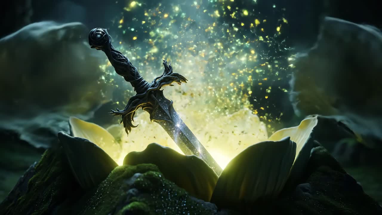 Fantasy Sword in Mossy Stone