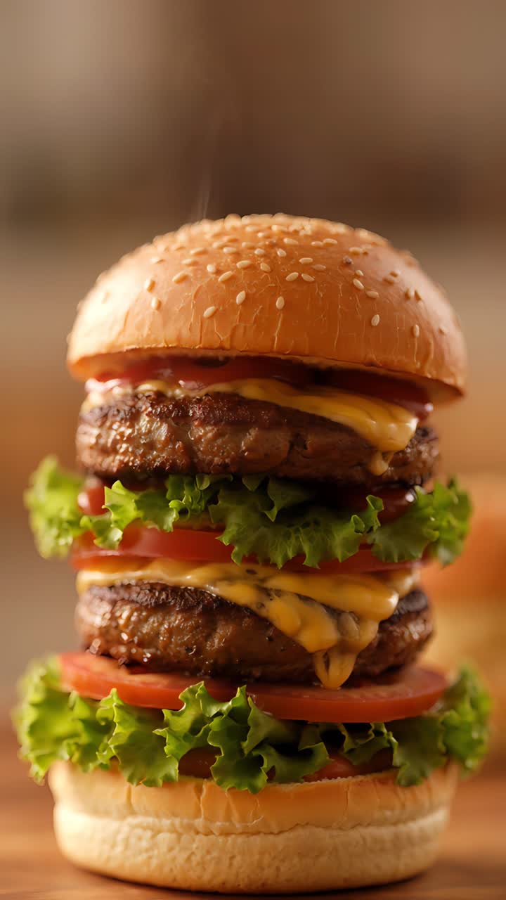 Hamburger Succoso Primo Piano Sfondo Bokeh 4K