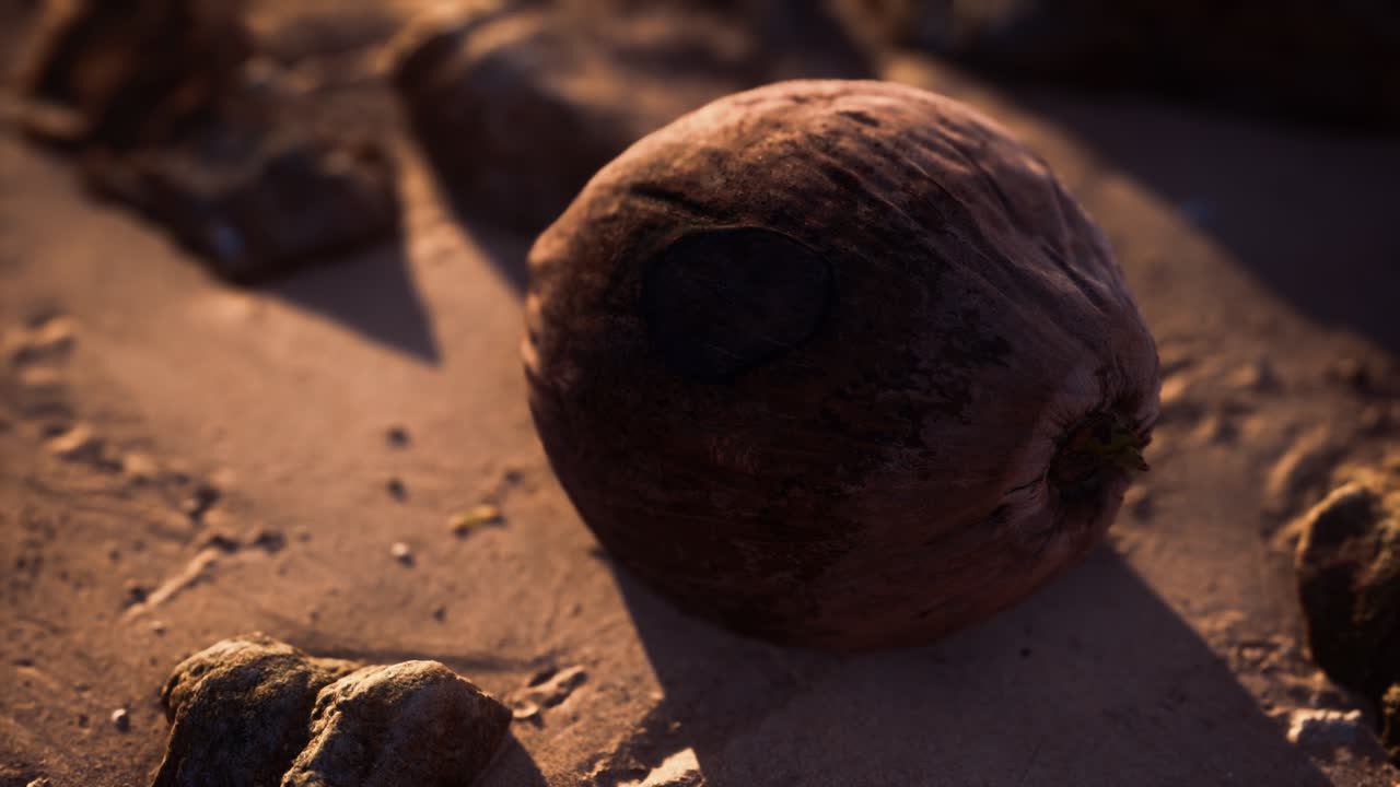 해변 모래에 갈색 코코 ⁇