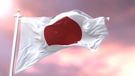 flag of japan waving at wind in slow at sunset, loop