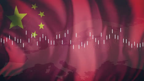 animation of financial data processing over flag of china