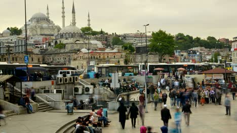 the movement of large groups of people on the background of the mosque