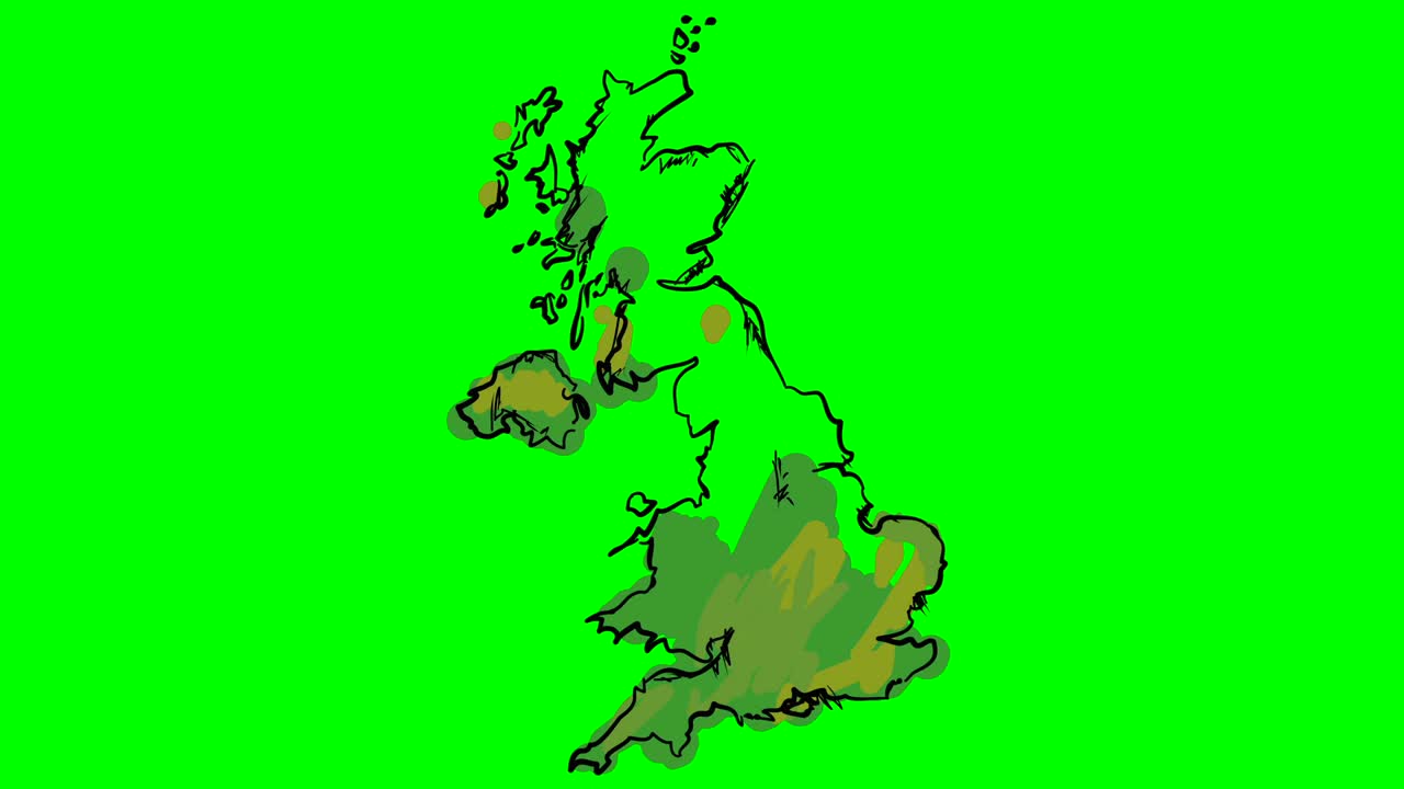 영국은 녹색 화면에 컬러 지도를 그리고 고립 된 화이트 보드