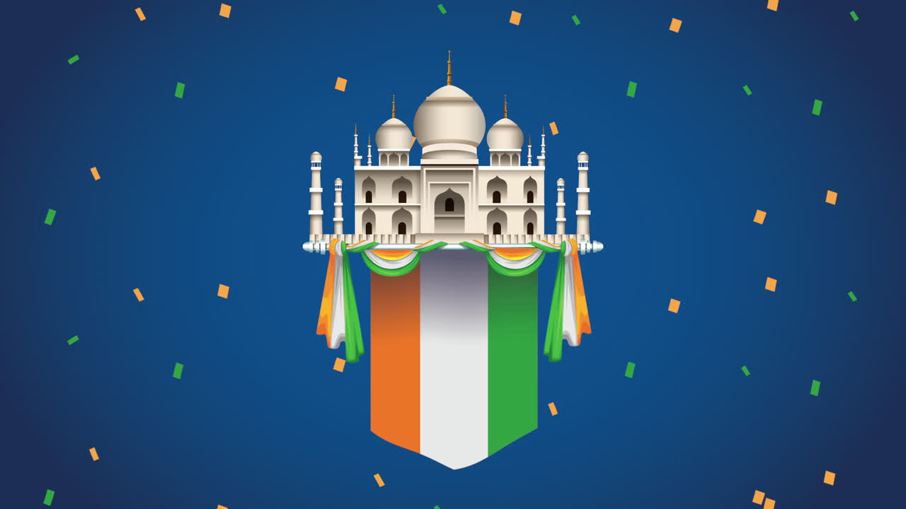 giornata dell'indipendenza dell'india con il taj mahal e la bandiera
