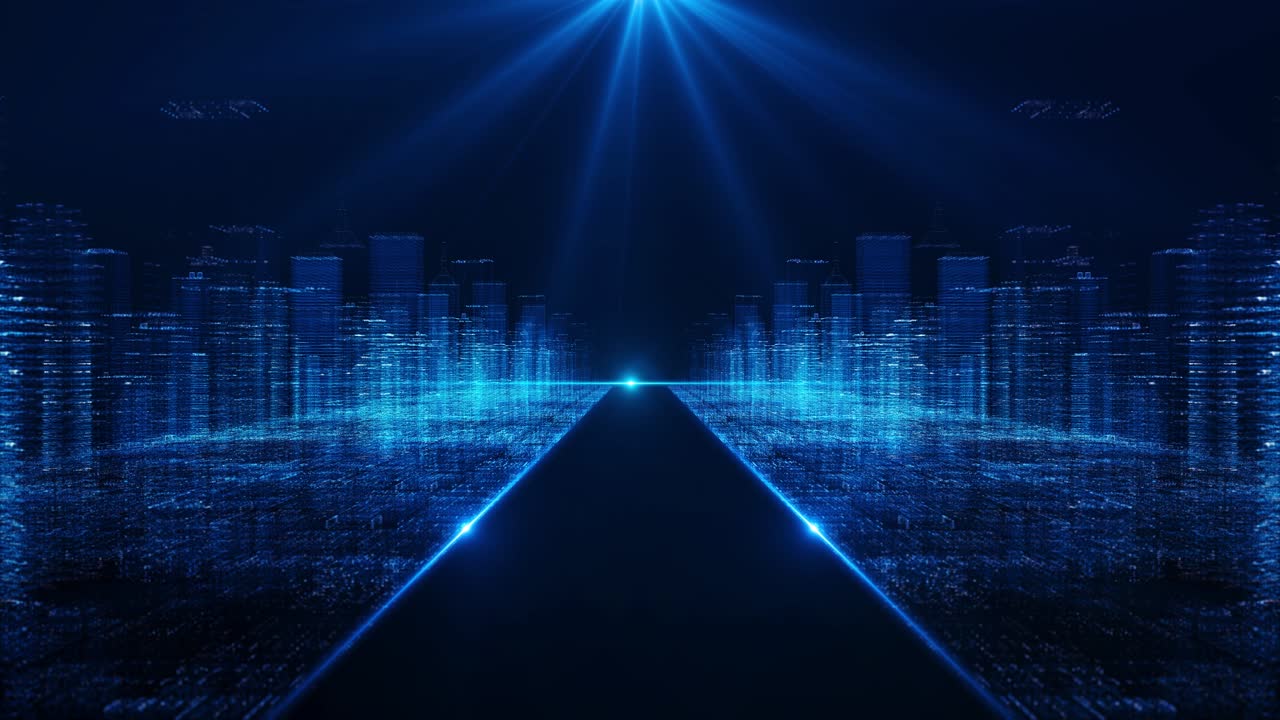 3d futuristic digital cityscape lights streams of binary code advanced technology virtual