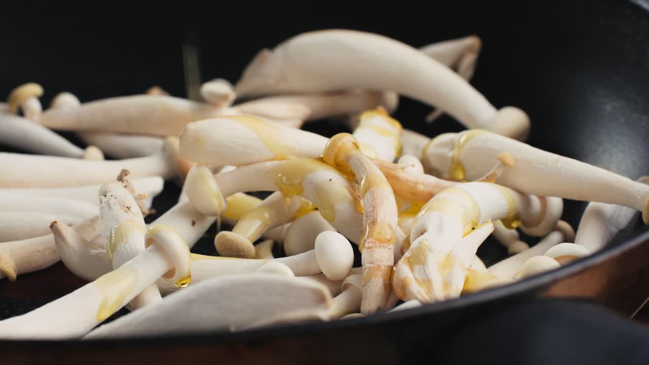 Cooking White Mushrooms in a Pan