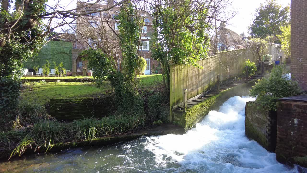 Alresford Town UK Cascade waterfall by old mill
