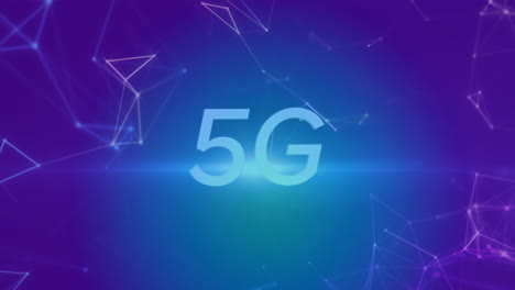 animation of 5g over network of connections on blue background