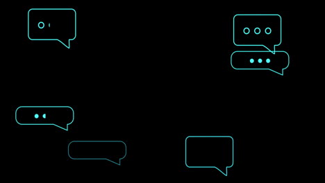 animación del procesamiento de datos ai en burbujas de voz sobre fondo negro