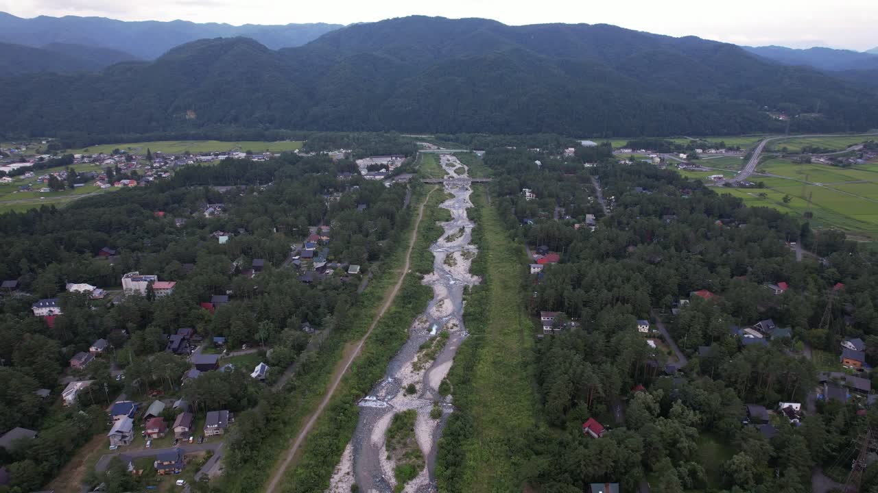 Aerial View Of The Matsu River Near Hakuba Village, Nagano Prefecture In Japan