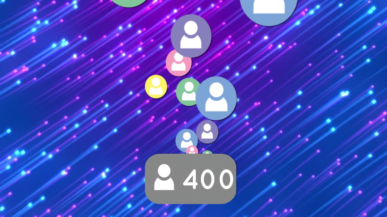 Flat design pastel user icons floating above gray rectangle displaying count 333 over neon streaks