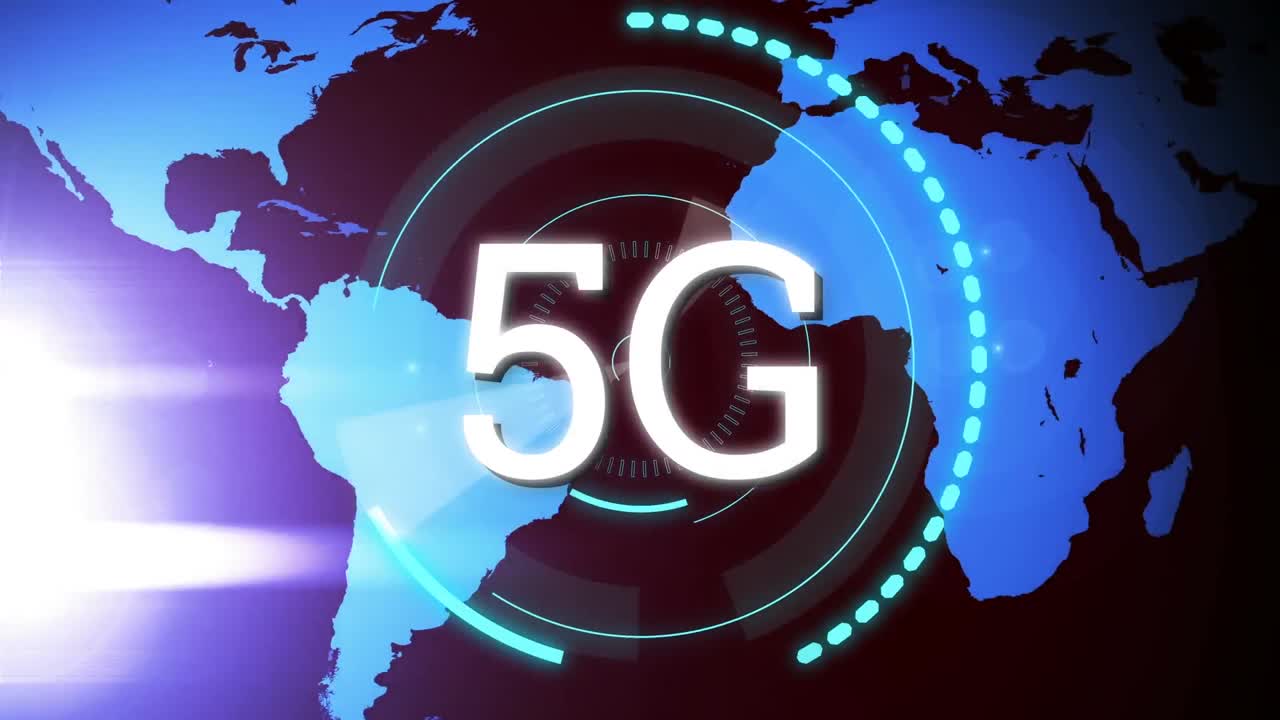 animazione di testo 5g con globo e rete di connessioni