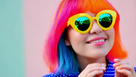 stylish woman with colorful hair and sunglasses