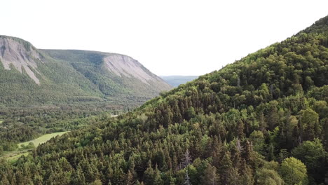 Mont-St-Pierre-village-in-Gaspesie-Quebec-Canada-aerial-footage