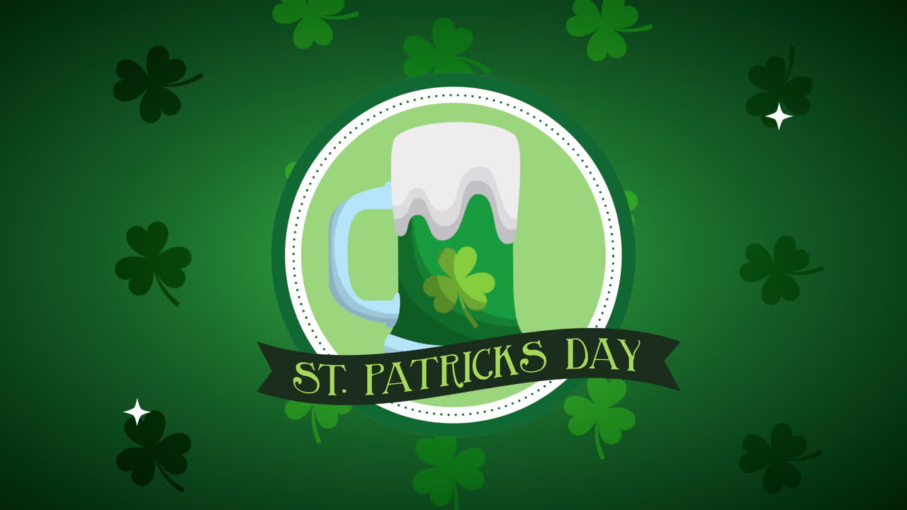carta animata di san patrizio con birra e trifoglio