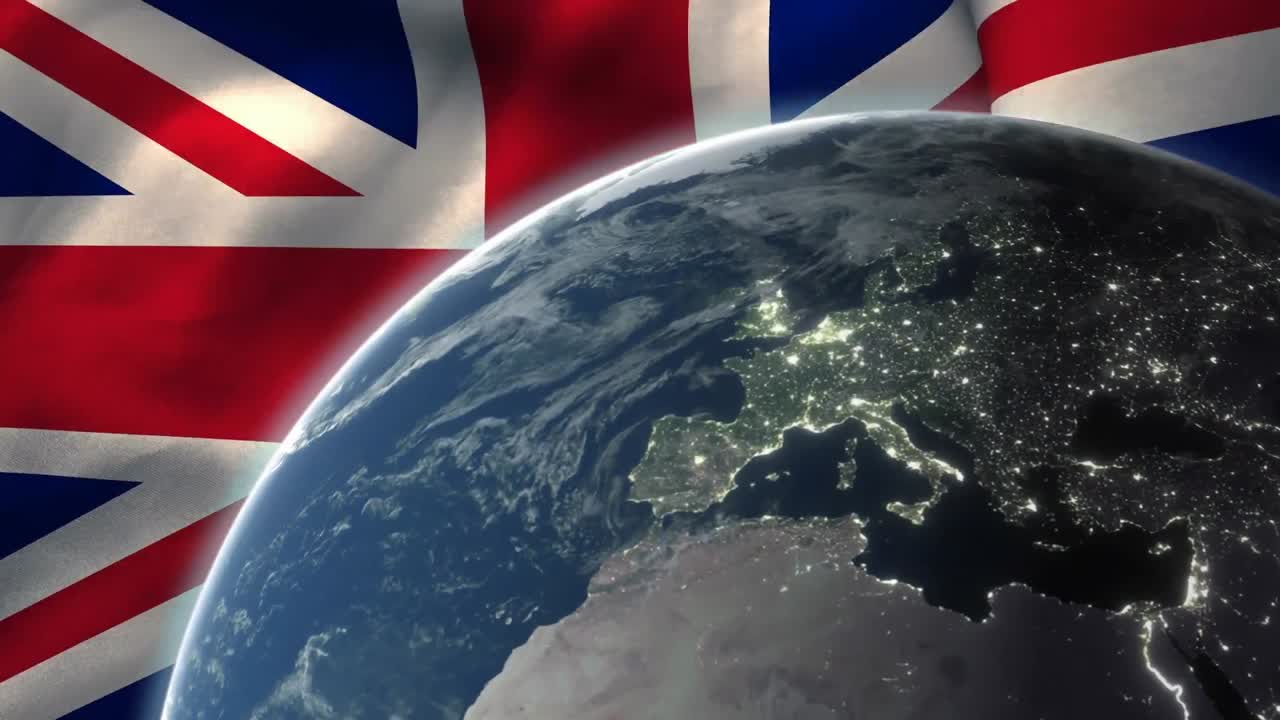 globo contra la bandera de gran bretaña en el fondo