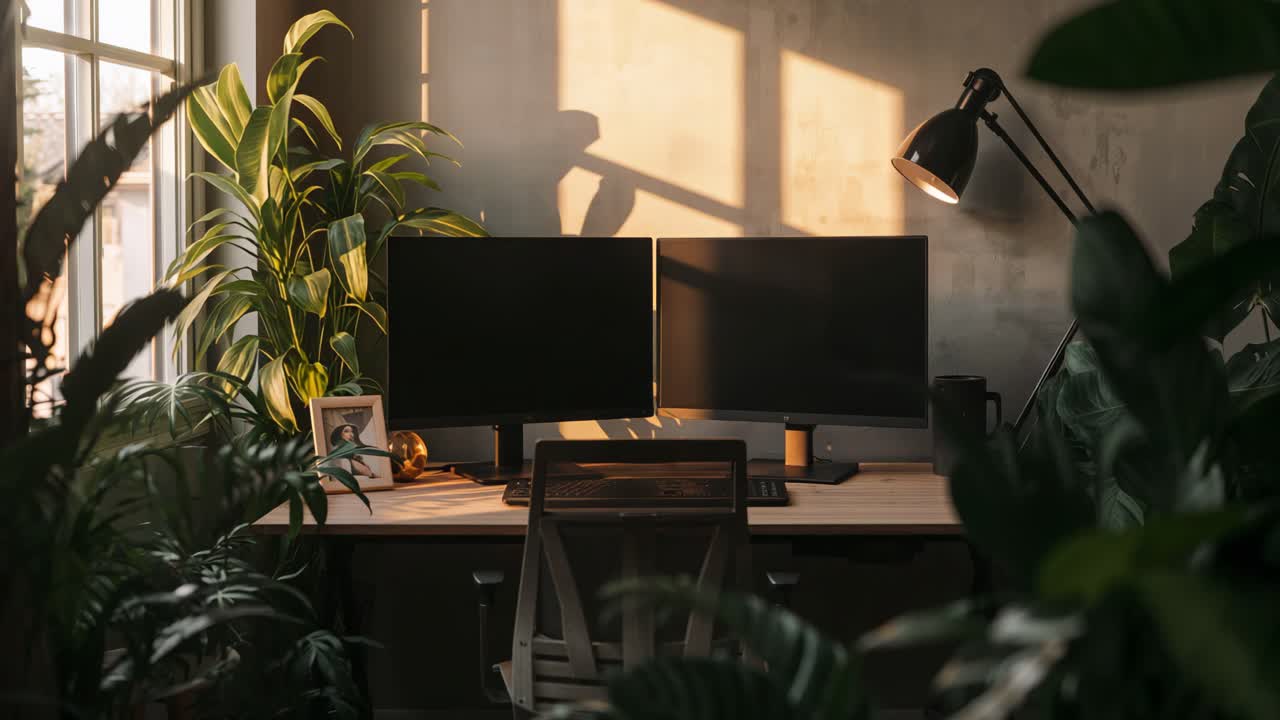 A bright and plant-filled home office setup