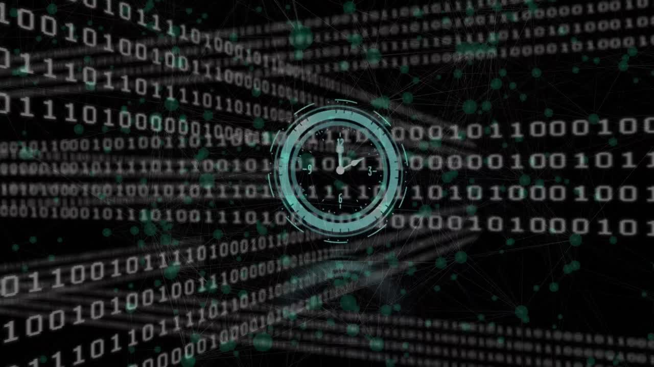Animation of clock moving fast over binary coding