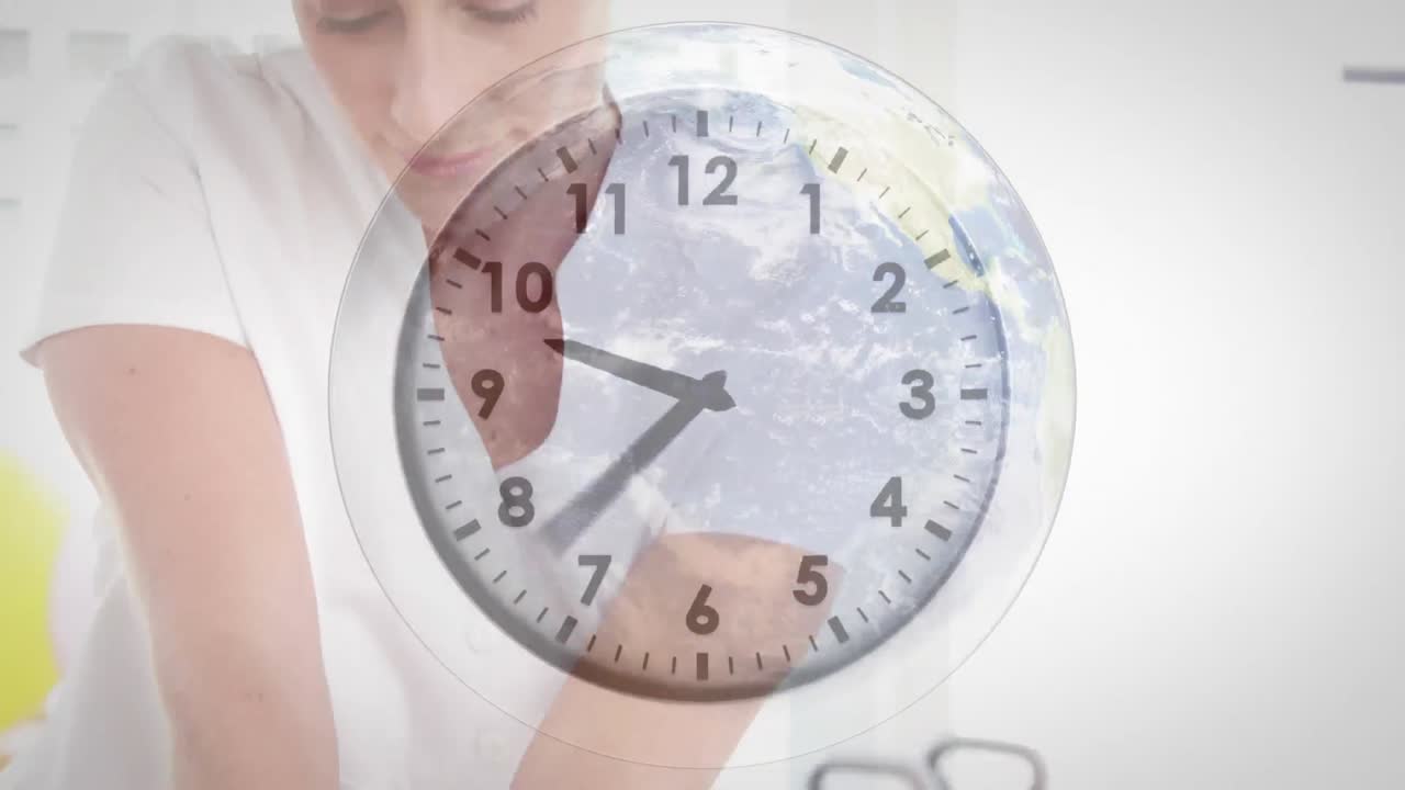 환자와 함께 백인 여성 물리치료사 위에서 시계의 애니메이션