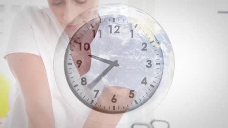 animation of clock ticking over caucasian female physiotherapist with patient