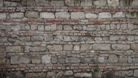 Detailed view of a weathered stone wall with bricks