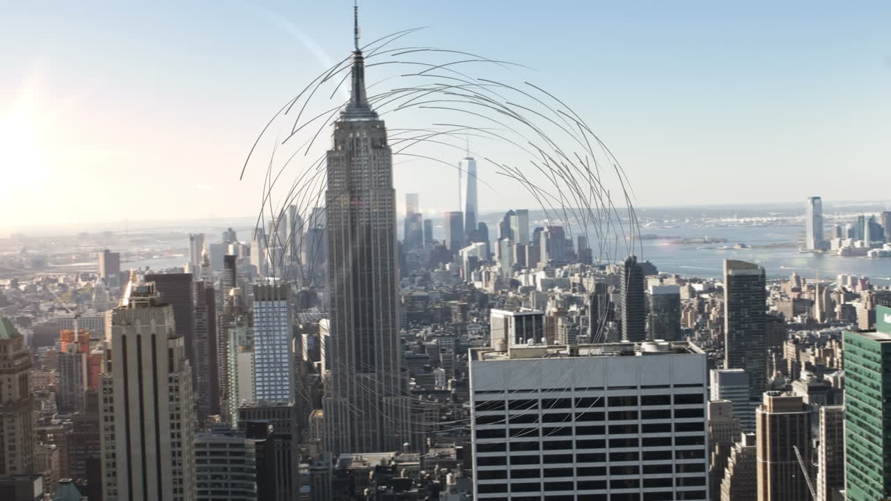 анимация форм над городским пейзажем