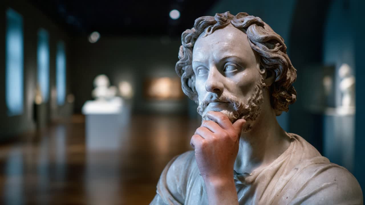 Una rappresentazione scultorea ponderata in un contesto di galleria, che cattura lo spettatore con i suoi dettagli raffinati e il suo splendore artistico nell'atmosfera di creatività.