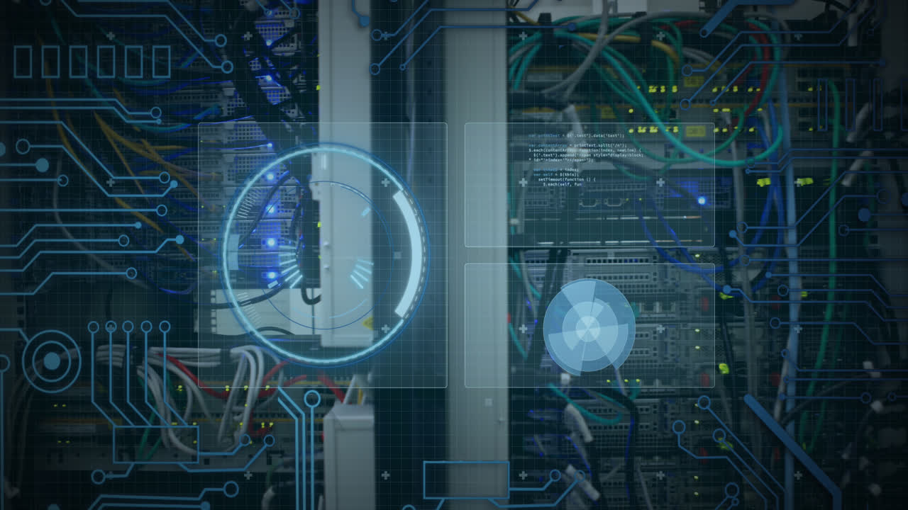 animación del alcance digital sobre la sala del servidor