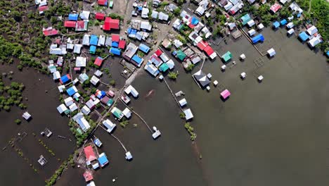 Aerial-footage-of-urban-settlements-near-a-estuary-and-water-logged-land