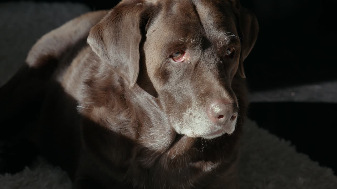 바닥에 누워 쉬고 있는 초콜릿 실험실