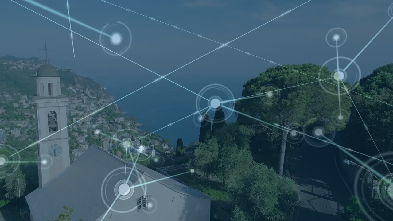 animación de la red de conexiones sobre paisajes y paisajes marinos