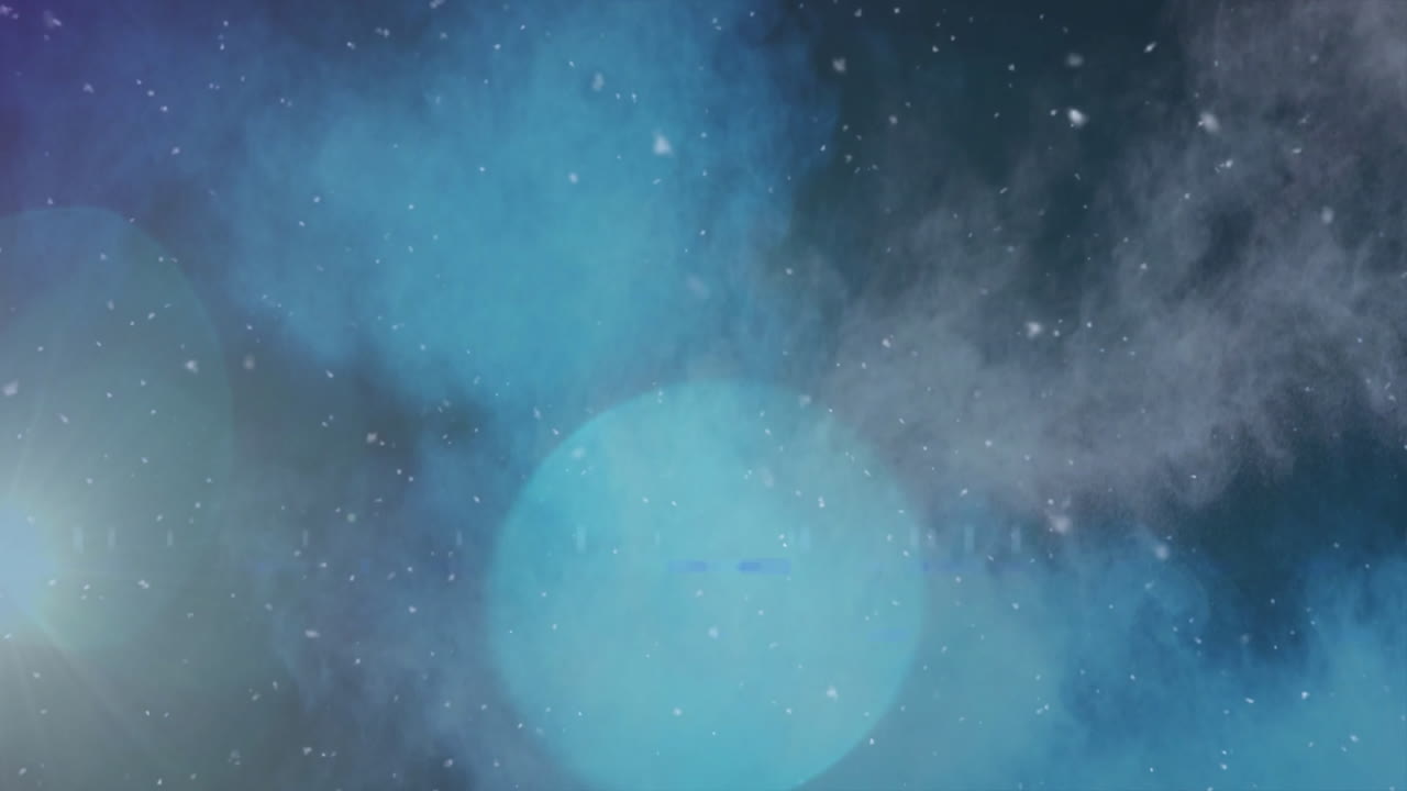 Animation of glowing light spots and clouds moving over black background