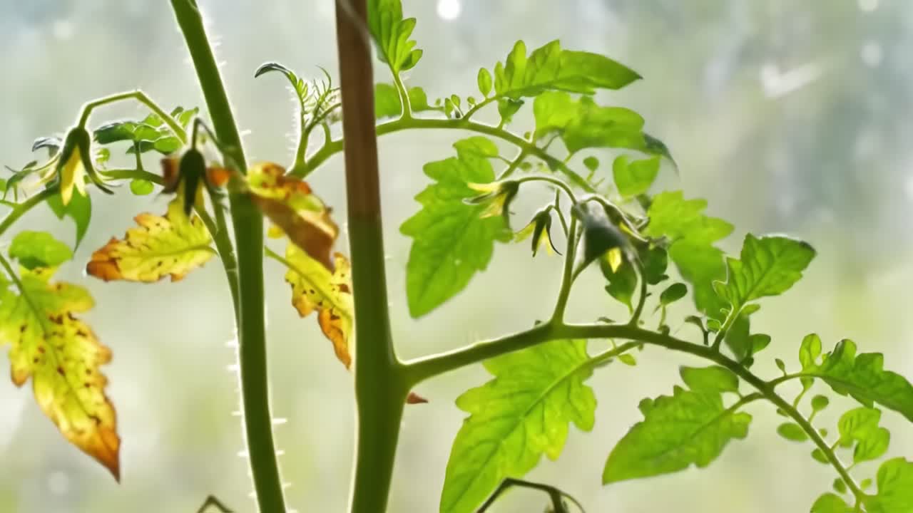Growth and Renewal: The Life Cycle of a Tomato Plant Captured in Two Frames Showcasing Leaves and Buds in Natural Light