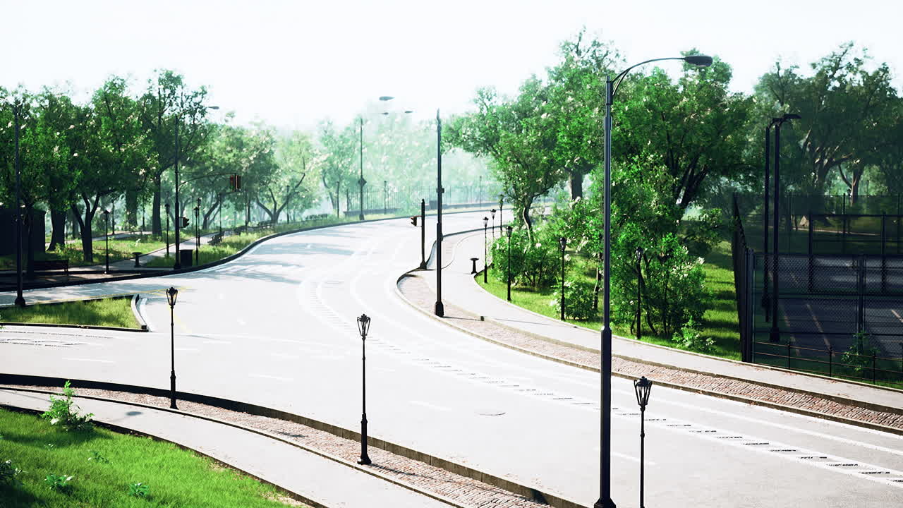 시골 아스팔트 도로와 녹색 나무 자연 풍경 여름에