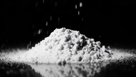 white powder pile with falling particles