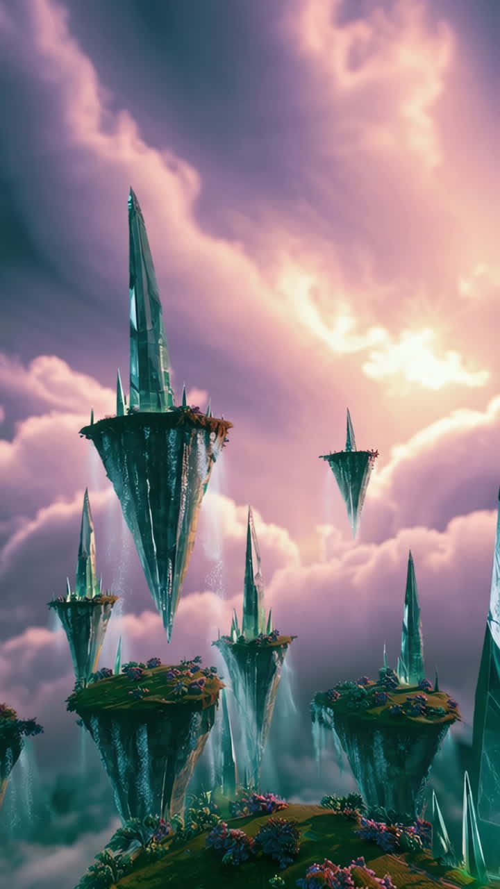 Floating Crystal Islands in a Mystical Sky