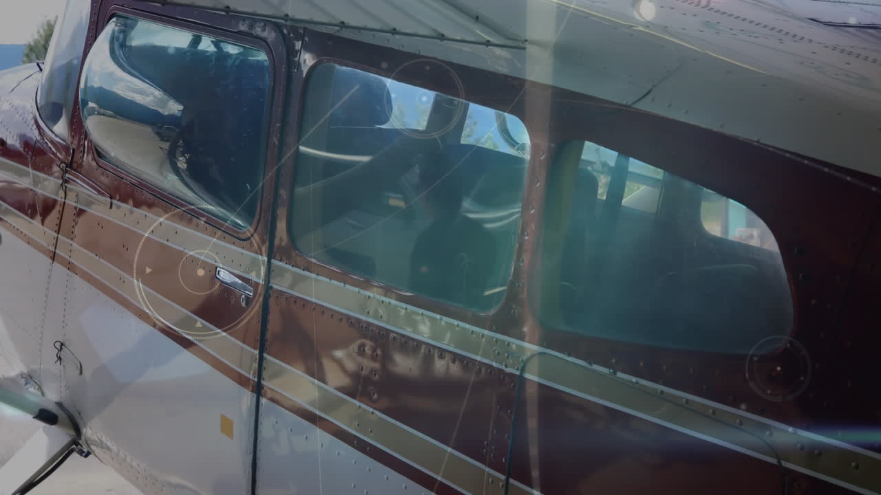 비행하는 비행기 위의 연결 네트워크의 애니메이션