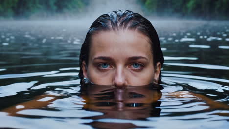 woman swimming in a lake