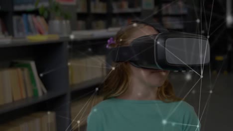 red de conexiones con una colegiala que lleva auriculares vr