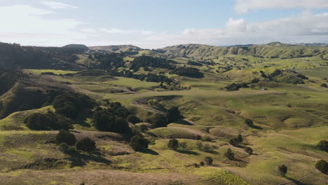 panoramic view of rolling hills and green fields
