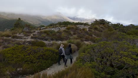 Pareja-Caminando-Por-La-Cumbre-Clave-En-El-Parque-Nacional-Fiordland