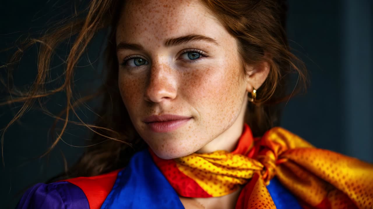 Portrait of a Redhead Woman with Freckles