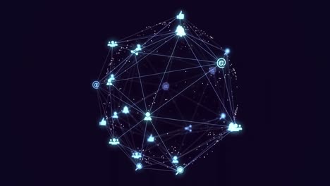 animation of network of connections with icons over dark background