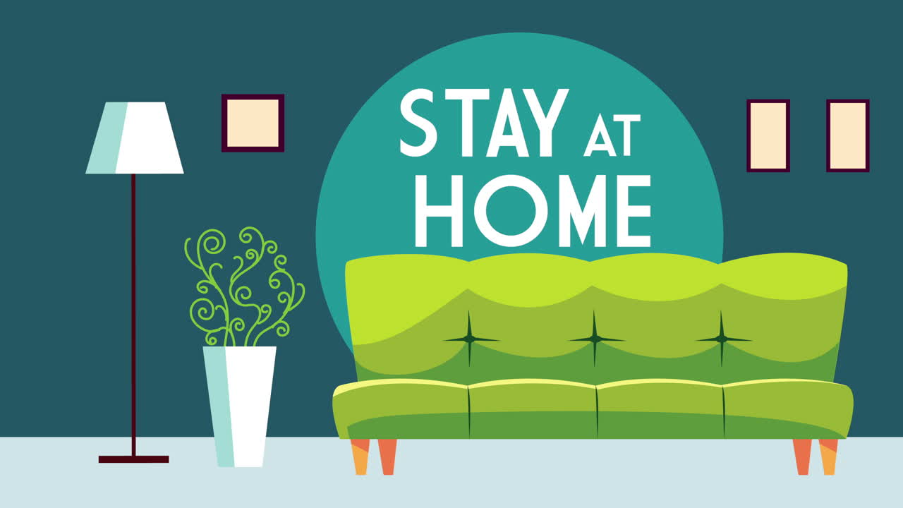 거실 장면 집에 머물 캠페인 애니메이션