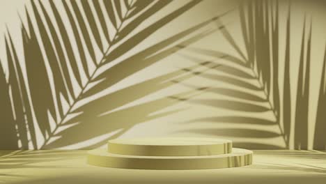 pantalla amarilla mínima para fondo cosmético soporte de producto con ambiente de playa, renderización 3d, bucle de animación de ilustración 3d