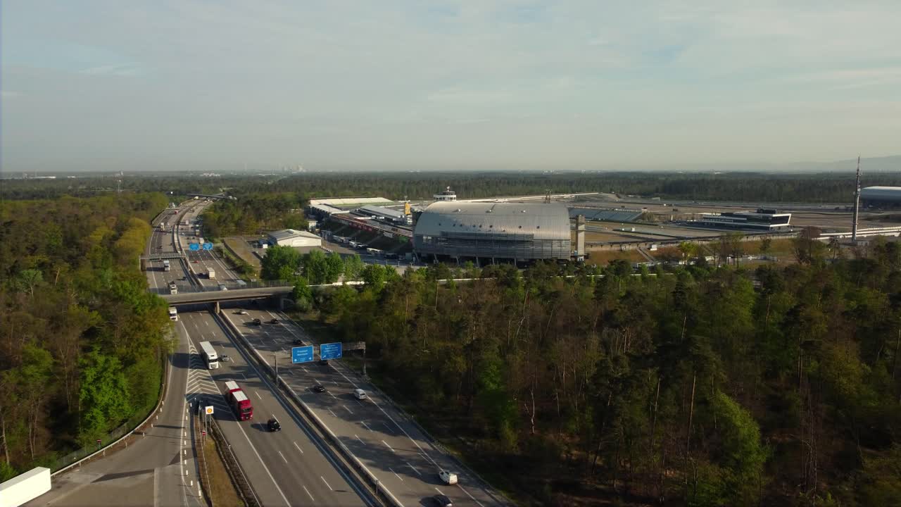 Aerial view of highway near airport