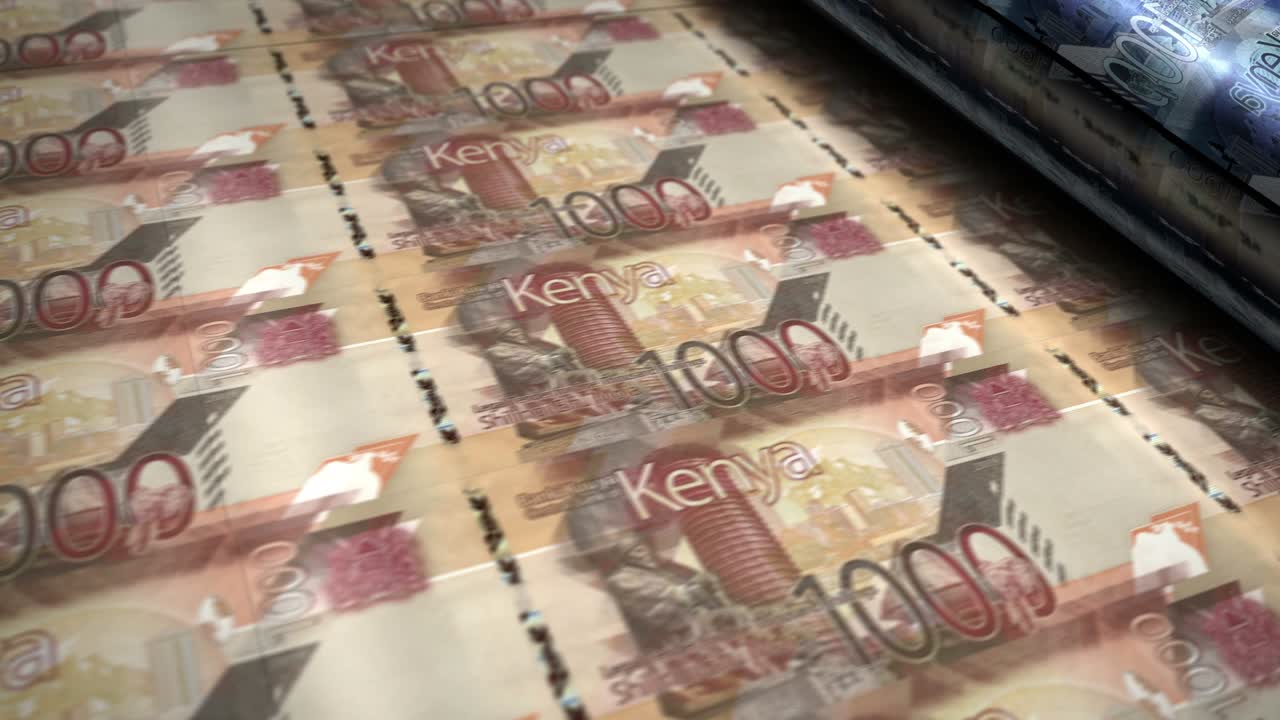 billetes de dinero de chelín de kenia que imprimen en bucle sin costuras