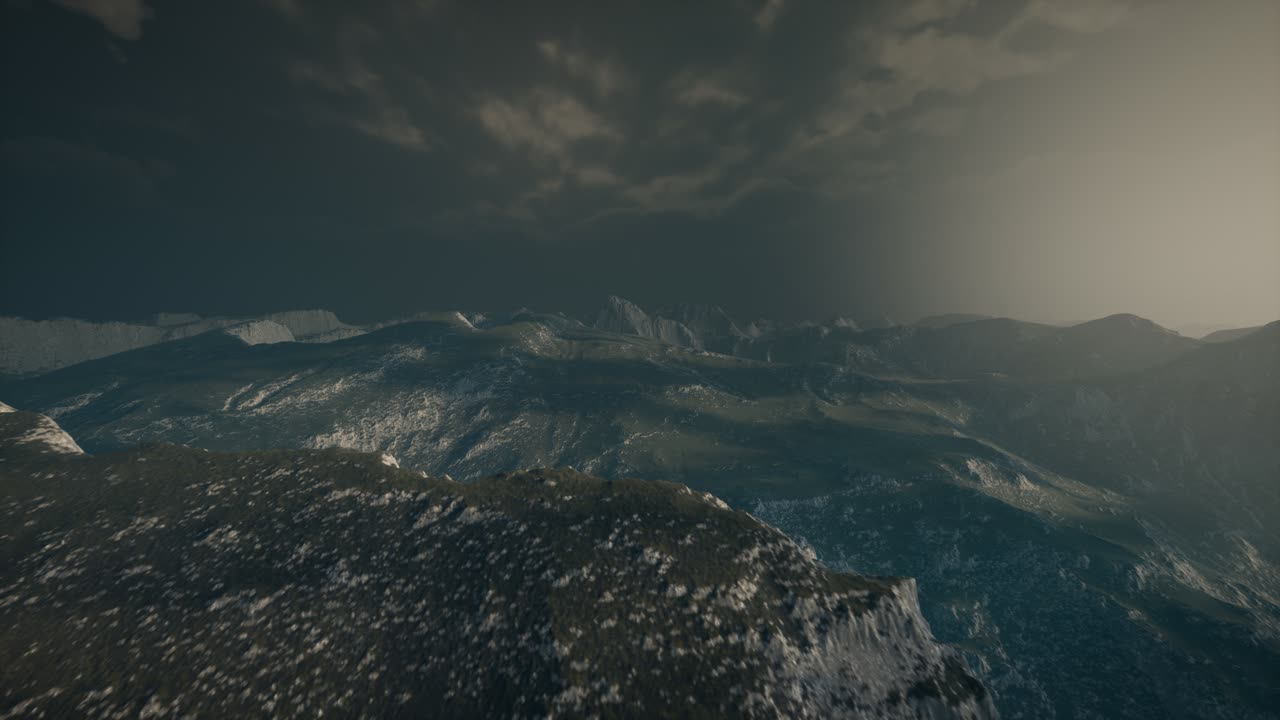 Dramatic sky over steps in a mountain.