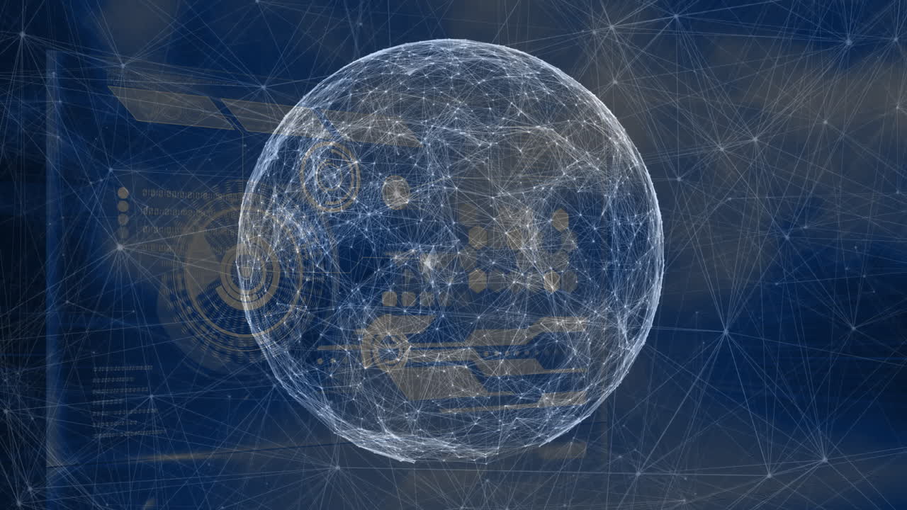 Animation of digital globe showing network lines and abstract technology patterns