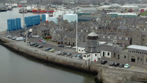 aerial view of footdee village and aberdeen on a cloudy day, aberdeenshire, scotland